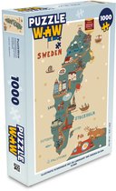 Puzzle Illustration Scandinavie avec la carte de la Suède et un élan - Puzzle - Puzzle 1000 pièces adultes