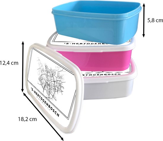Breadbox Pink - Lunchbox - Breadbox - Plan de la ville - Zwart Wit - Carte - ' S Hertogenbosch - Nederland - Carte - 18x12x6 cm - Enfants - Fille