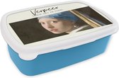 Broodtrommel Blauw - Lunchbox - Brooddoos - Kunst - Meisje met de parel - Vermeer - 18x12x6 cm - Kinderen - Jongen