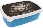 Broodtrommel Blauw - Lunchbox - Brooddoos - Vrouw - Bloem - Luxe - 18x12x6 cm - Kinderen - Jongen