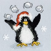 Borduurpakket wenskaart pinguïn met sneeuwballen - Bothy Threads bt-xmas34