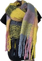Lange Warme Sjaal - Dikke Kwaliteit - Geblokt - Geel - 180 x 54 cm