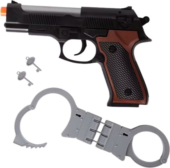 Speelgoedpistool met handboeien - Zwart / Bruin - Kunststof - 21 x 15 cm  -... | bol