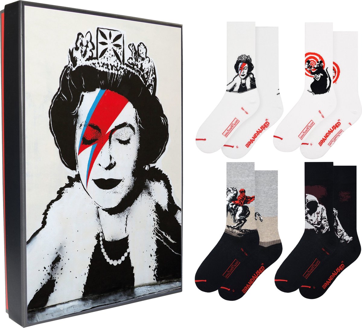 MuseARTa Banksy Graffiti - Gift box with 4 pairs of socks - The Queen - Maat 40-46