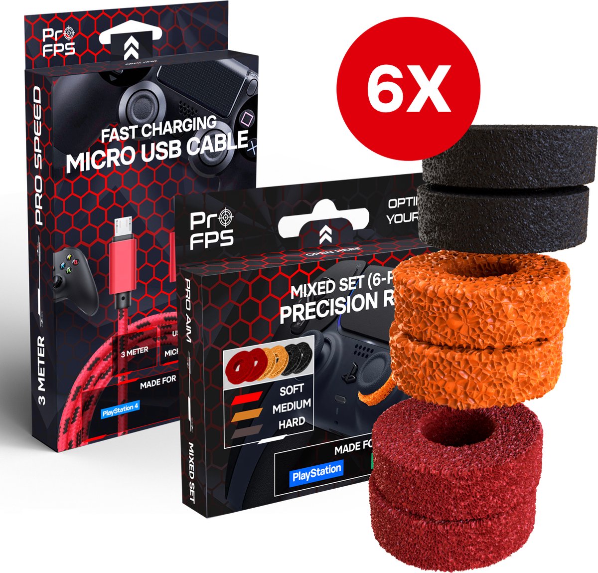 ProFPS Duo Pack voor PlayStation 4 (PS4) - eSports Game Accessoires – Controller Oplaadkabel Micro USB - Precision Rings
