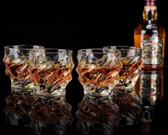 Verres à Whisky En Cristal Sans Plomb - Lot De 2 - 160 Ml - Fond Sphérique Rotatif - Rayures Verticales