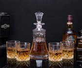 Cadeauset KANARS Whisky Glazen en Karaf Set, 550 ml Kristallen Whiskykaraf met 4x300 ml Glas, Loodvrije kristallen Glazen, Set van 5 Stuks