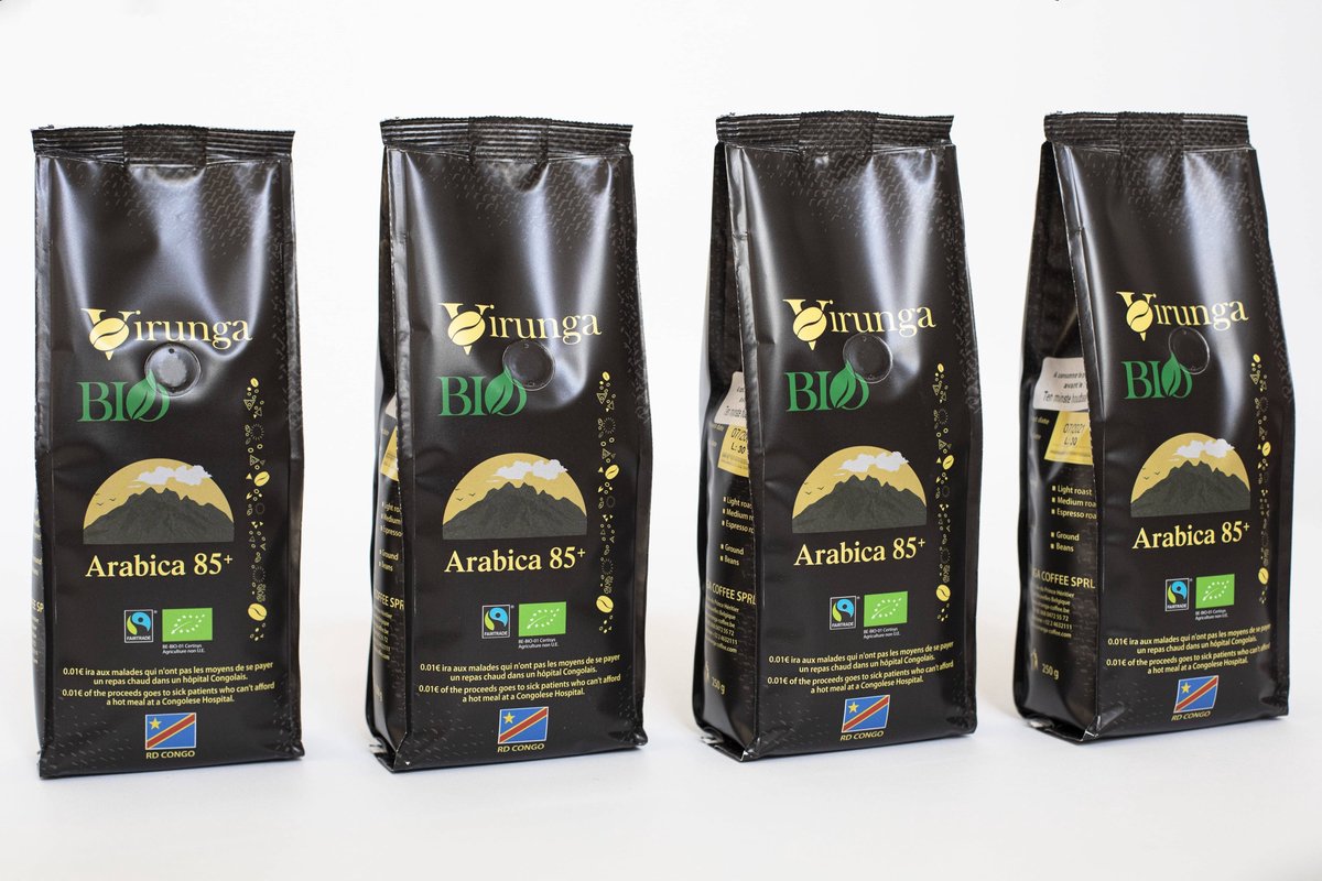 Virunga Coffee Arabica 85+ Gemalen - 4 x 250g - Fairtrade & Biologische Koffie - Congo kivu