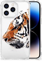 Anti Shock Bumper Case Geschikt voor iPhone 14 Pro Smartphone hoesje met doorzichtige rand Tiger