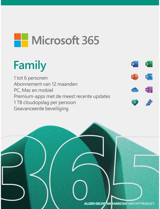 Microsoft Office 365 Family - 6 Gebruikers 1 jaar - Inclusief updates