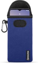 Hoesje voor Nokia G11 Plus - MobyDefend Neopreen Pouch Met Karabijnhaak - Insteekhoesje - Riemlus Hoesje - Blauw - GSM Hoesje - Telefoonhoesje Geschikt Voor Nokia G11 Plus