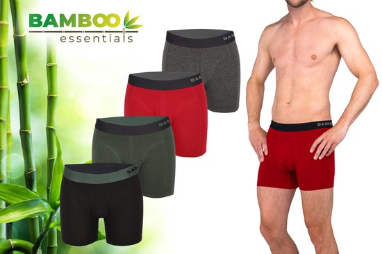 Bamboo Essentials - Boxershort Heren - Bamboe - 4 Stuks - Assorted - L - Ondergoed Heren - Heren Ondergoed - Boxer - Bamboe Boxershorts Voor Mannen