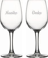 Gegraveerde witte wijnglas 26cl Muoike & Omke