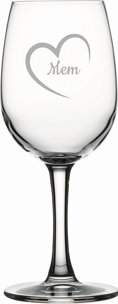 Gegraveerde witte wijnglas 26cl Mem mei hert