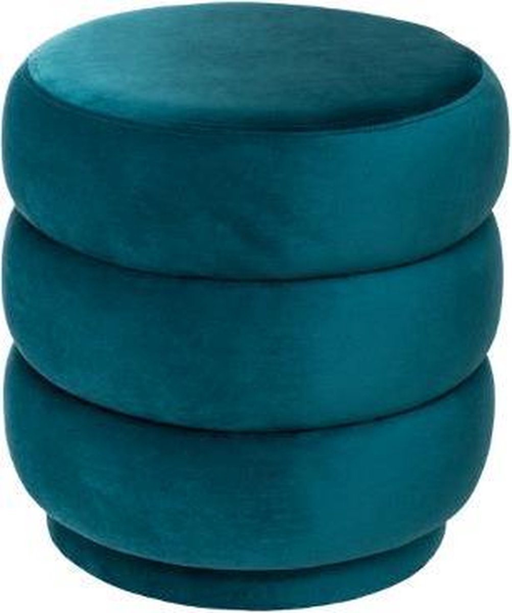 Atmosphera luxe poef velvet Sinan - Sea blue - H40 cm - Velours - Fluweel - Voetsteun Blauw
