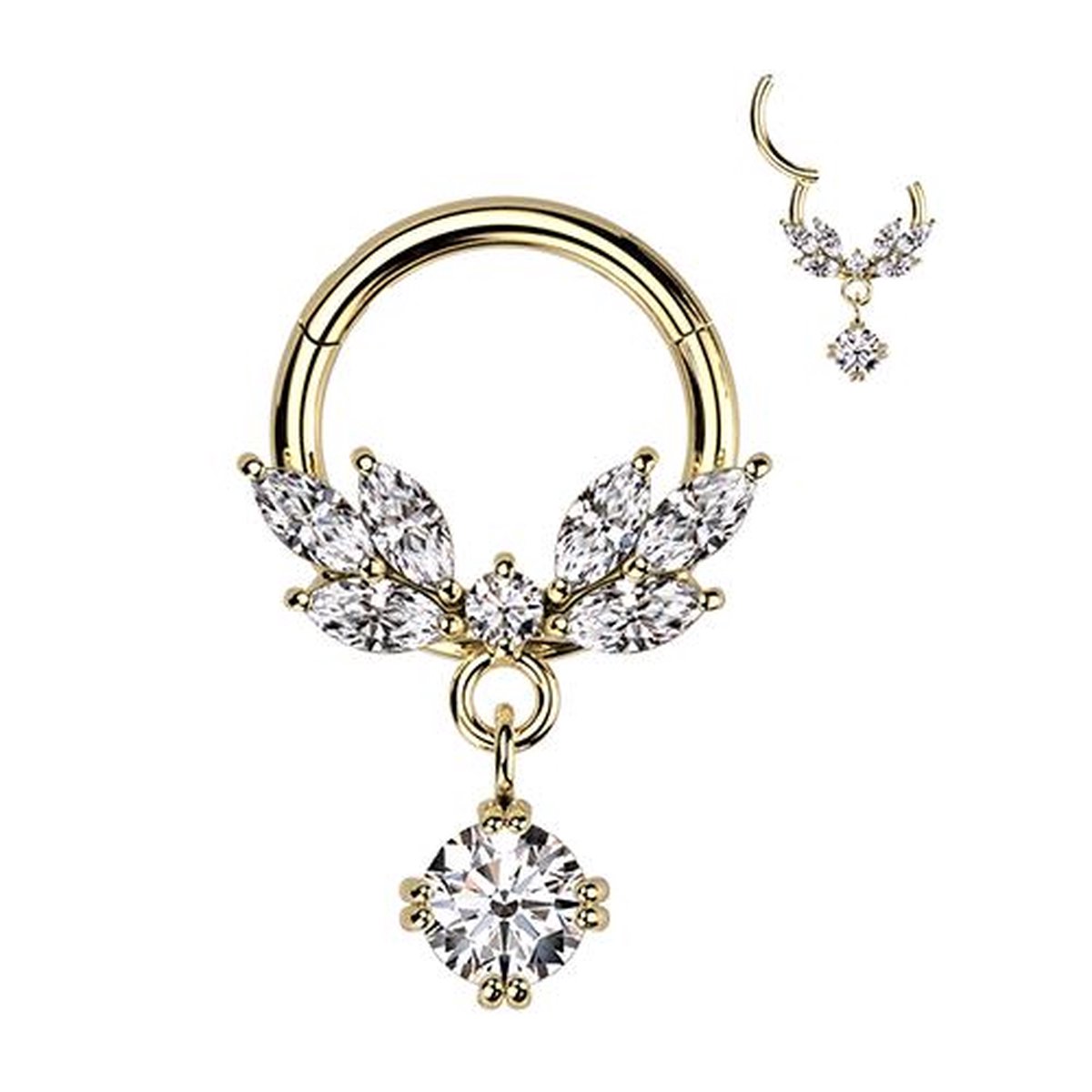 Piercing met CZ vine hanger clicker 1.2x8 - goud - LMPiercings