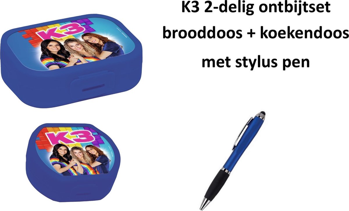 K3 - 2-delig ontbijtset - Brooddoos - Broodtrommel en Koekendoos. Met Hanne - Marthe - Julia. Met Stylus Pen.