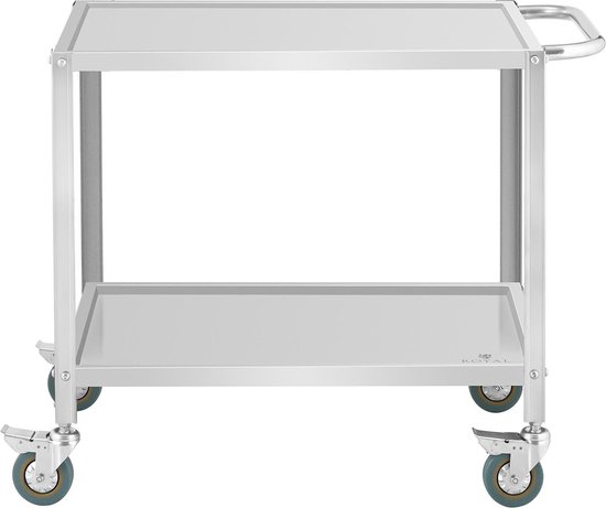 Royal Catering RCSW 2 Servierwagen Edelstahl 2 Böden Küchenwagen mit Rollen Edelstahlwagen