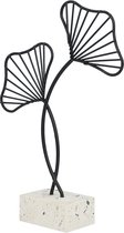 QUVIO Ginkgo blad - Decoratie - Op standaard - Decoratief beeld - Op voet - Woondecoratie - Metaal - Steen - Zwart - Wit - 4,5 x 6,5 x 22,5 cm