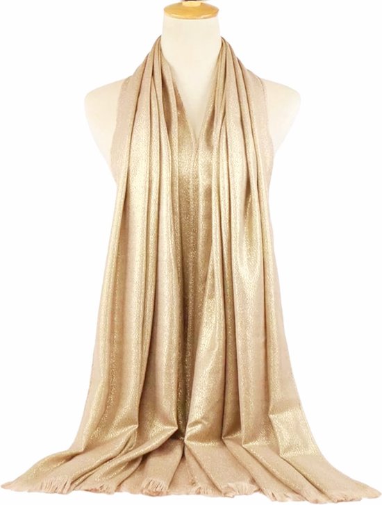 Mooie dunne dames sjaal Goudgeel- Langwerpige glitter sjaal 200x 90 cm - Shawl- omslagdoek - Elegante glanzend stola- Sjaal| Stola galajurk| Feestgelegenheden| Kerst en Nieuwjaar