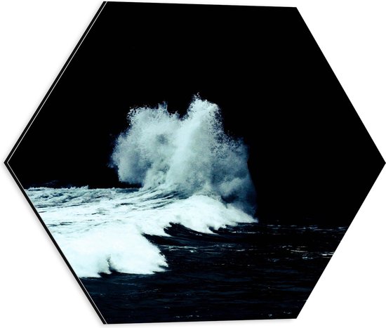 WallClassics - Dibond Hexagon - Donkere Hoge Golven - 40x34.8 cm Foto op Hexagon (Met Ophangsysteem)