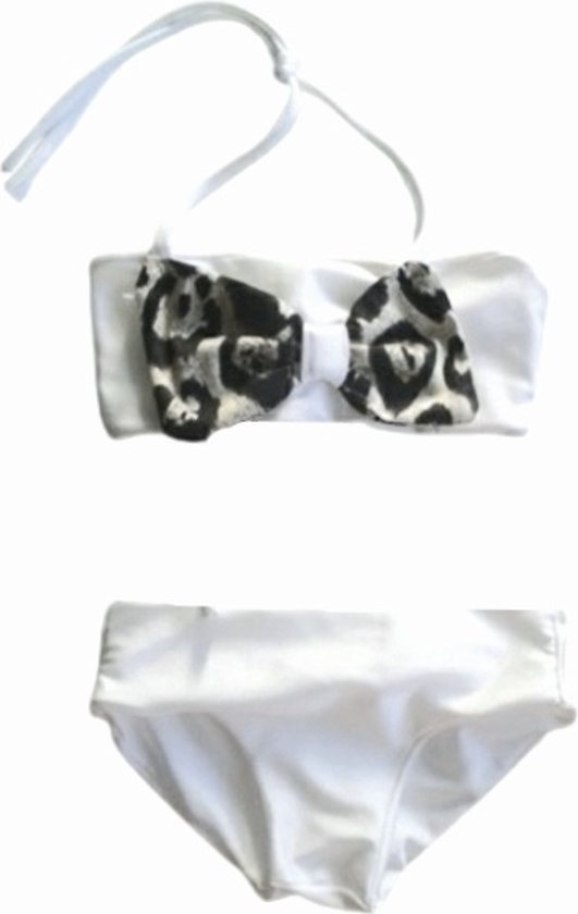 Taille 98 Bikini blanc panthère noeud imprimé animal Maillot de bain Bébé et enfant blanc