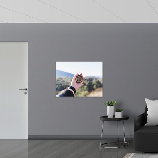 WallClassics - Poster Glossy – Boussole dans les Montagnes - 100x75 cm Photo sur Papier Poster avec Finition Brillante