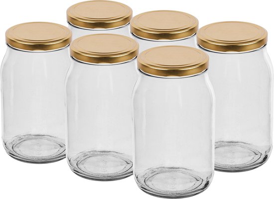 Puurmaken glazen potten 900ml twist-off met gouden deksel 6 stuks