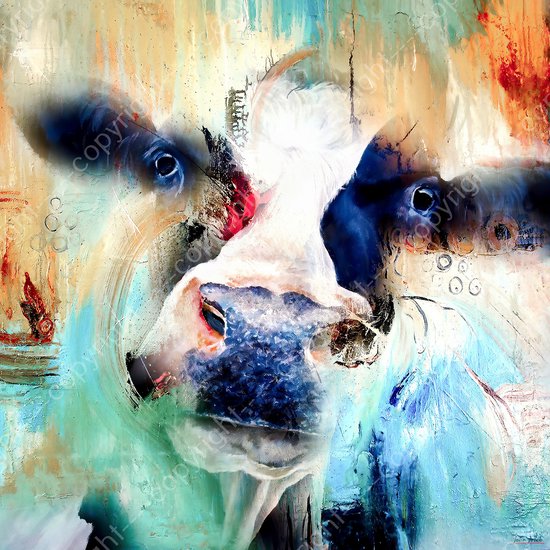 JJ-Art, Joyeuse vache frisonne, abstrait en peinture à l'huile colorée, Nederland