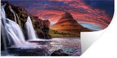 Muurstickers - Sticker Folie - Waterval - Berg - Wolken - Roze - Landschap - 80x40 cm - Plakfolie - Muurstickers Kinderkamer - Zelfklevend Behang - Zelfklevend behangpapier - Stickerfolie