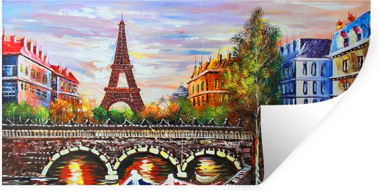 Muurstickers - Sticker Folie - Schilderij - Olieverf - Eiffeltoren - Parijs - Water - 40x20 cm - Plakfolie - Muurstickers Kinderkamer - Zelfklevend Behang - Zelfklevend behangpapier - Stickerfolie