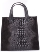 Dames Lederen Handtas /Made in Italië/Kroko print/ Zwart