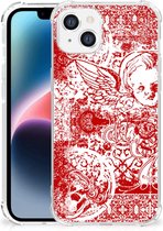 Telefoonhoesje Geschikt voor Apple iPhone 14 Plus Hippe Hoesjes met transparante rand Angel Skull Red