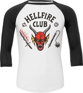 Stranger Things Raglan top -L- Hellfire Club Crest Wit/Zwart