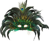 Boland - Oogmasker Peacock queen Groen - Volwassenen - Showgirl - Carnaval accessoire