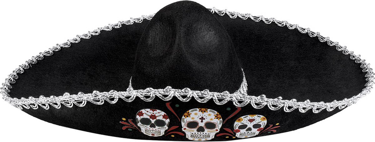 Boland - Sombrero Calavera Zwart - 58 - Volwassenen - Unisex - Halloween accessoire - Day of the dead - Horror