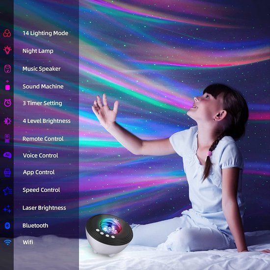Veilleuse pour enfants, LED Projecteur Ciel Etoile WiFi Bluetooth