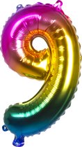 Boland - Folieballon '9' regenboog (36 cm) 9 - Multi - Cijfer ballon