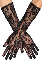 Boland - Kanten handschoenen Milan Zwart - Volwassenen - Vrouwen - Showgirl - Glitter and Glamour