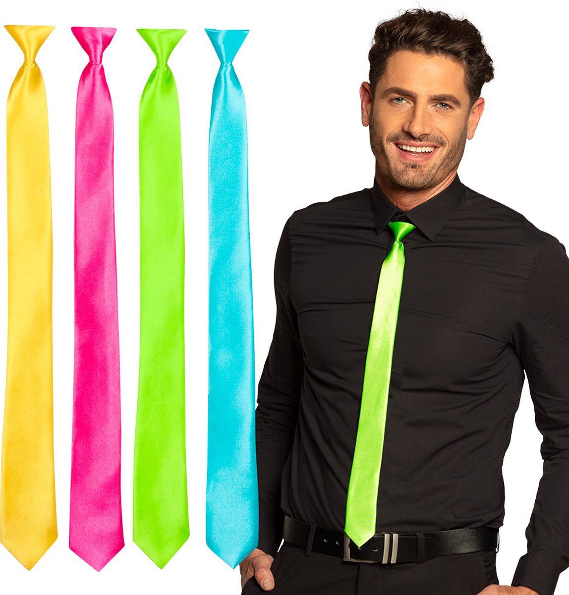 Boland - Stropdas Shiny neon assorti Neon - Volwassenen - Mannen - - Glitter and Glamour