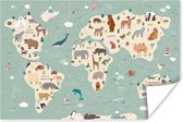 Carte du monde verte avec des animaux 120x80 cm