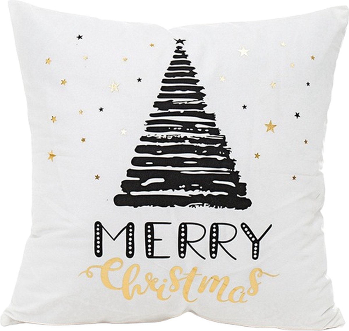 Without Lemon - Kerst Kussenhoes - Wit met zwart Kerstboom met gouden "Christmas" - Kerst kussen - Kerstdagen - Feestdagen - Kerst - Decoratie - Woondecoratie - Kussenslopen - December - Cadeau