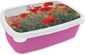 Lunch box Rose - Lunch box - Boîte à pain - Coquelicot - Fleurs - Rouge - Violet - Prairie - 18x12x6 cm - Enfants - Fille