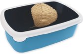 Broodtrommel Blauw - Lunchbox - Brooddoos - Goud - Bladeren - Zwart - Planten - Luxe - Natuur - 18x12x6 cm - Kinderen - Jongen