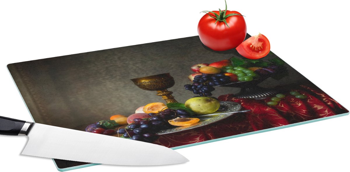 Glazen Snijplank - 39x28 - Rustiek - Tafel - Fruit - Stilleven - Beker - Snijplanken Glas