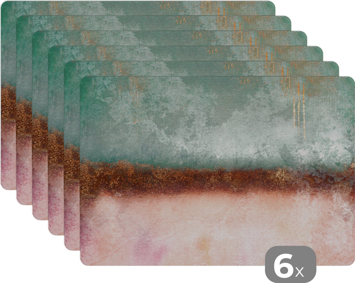 Placemat - Verf - Abstract - Pastel - Goud - Luxe - Design - Placemats - 45x30 cm - Onderzetter - 6 stuks
