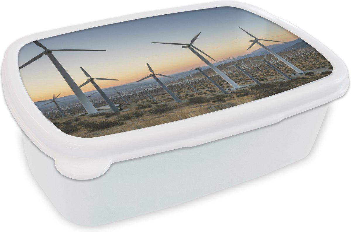 Broodtrommel Wit - Lunchbox - Brooddoos - Amerika - Zon - Windmolen - 18x12x6 cm - Volwassenen