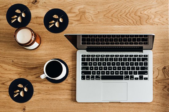 Sous-verres à verres - Ronds - Feuilles - Branche - Or - Luxe - 10x10 cm - Sous-verres en verre - 6 pièces