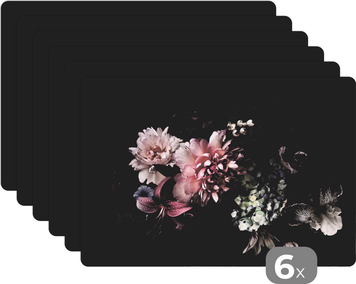 Placemats bloemen - Vintage - Pastel - Natuur - Tafeldecoratie - 45x30 cm - 6 stuks