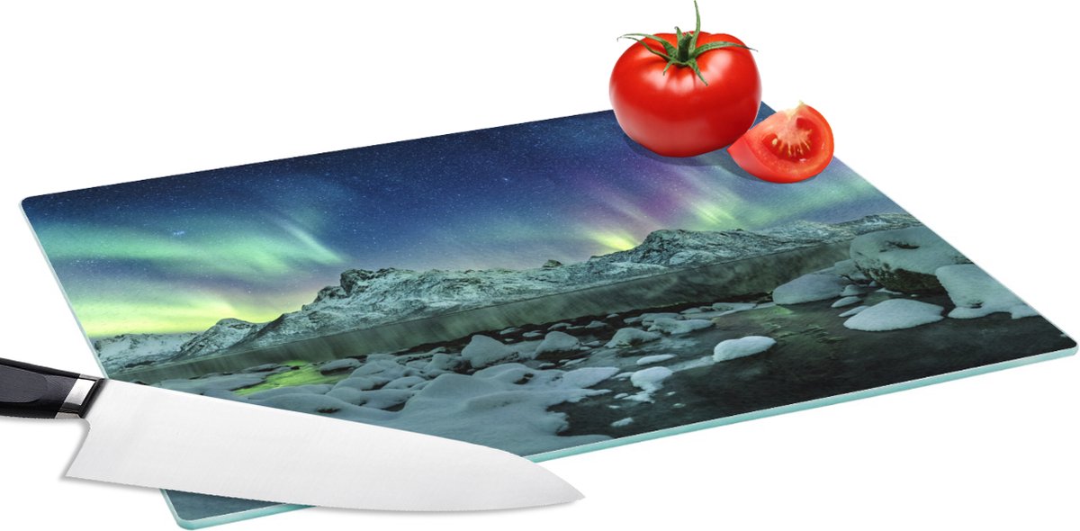 Glazen Snijplank - 39x28 - Zee - IJs - Noorderlicht - Winter - Natuur - Snijplanken Glas